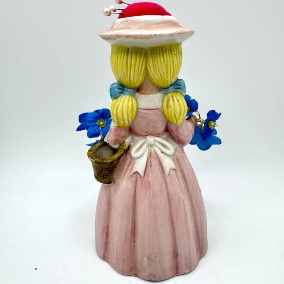 Reliance Sewing Girl Figurine Spool Pin Cushion Hat Ceramic Pink Vtg - Picture 6 of 9